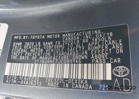 2018 Toyota Corolla Se from USA, damaged, VIN 2T1BURHE7JC091146